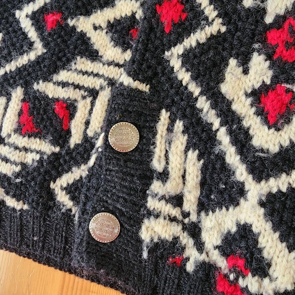 Vintage Jones New York Red Black White Wool Thick Turtleneck Oversized Sweater M - Picture 11 of 14